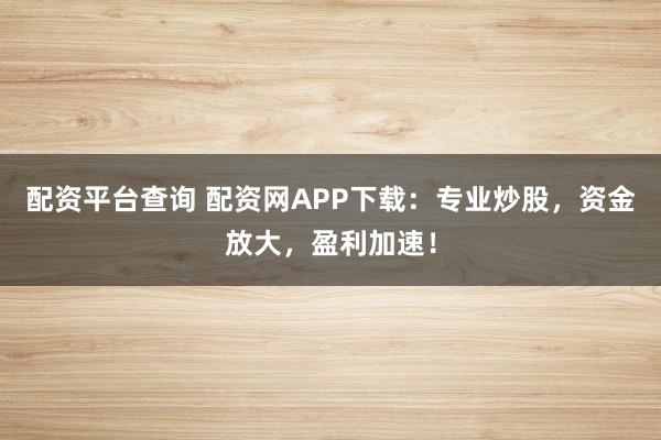 配资平台查询 配资网APP下载：专业炒股，资金放大，盈利加速！
