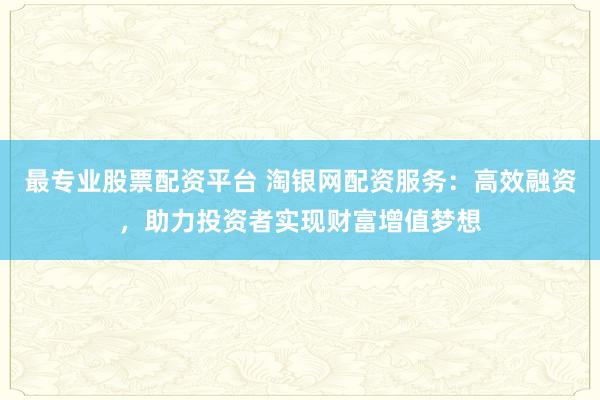 最专业股票配资平台 淘银网配资服务：高效融资，助力投资者实现财富增值梦想