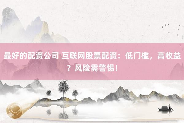 最好的配资公司 互联网股票配资：低门槛，高收益？风险需警惕！