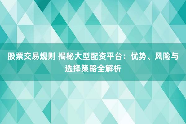 股票交易规则 揭秘大型配资平台：优势、风险与选择策略全解析