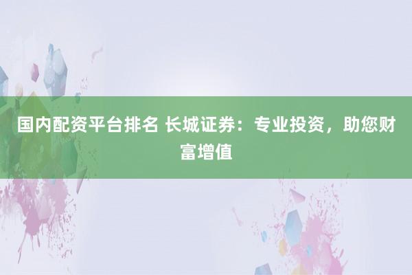 国内配资平台排名 长城证券：专业投资，助您财富增值
