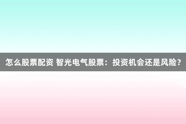 怎么股票配资 智光电气股票:投资机会还是风险?