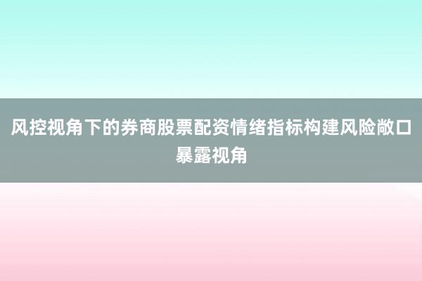 风控视角下的券商股票配资情绪指标构建风险敞口暴露视角
